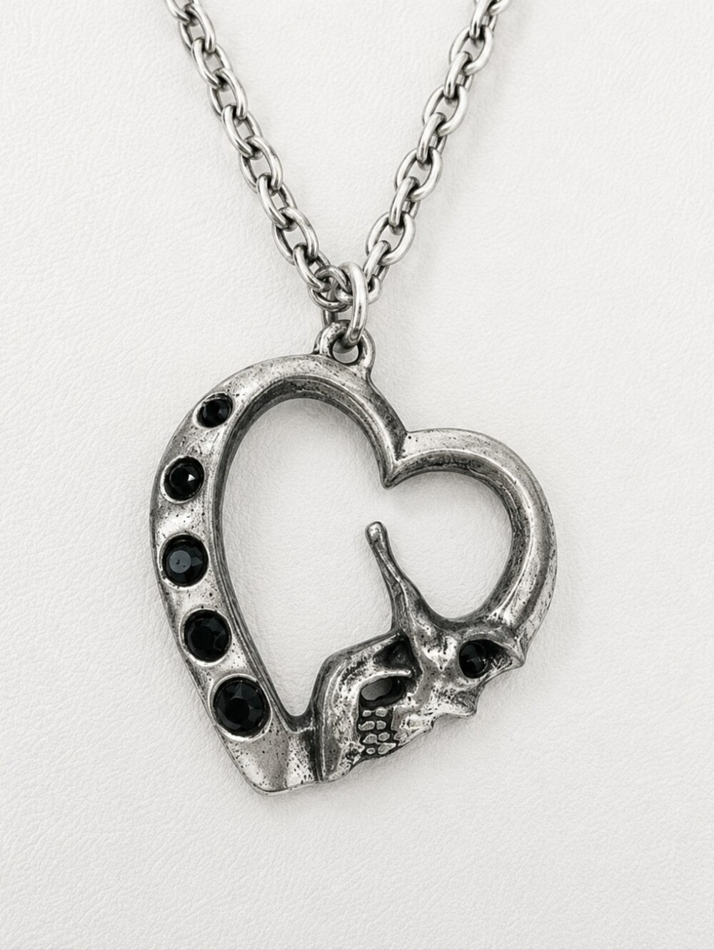 Alchemy Silver Skull Heart Pendant Goth Grunge Necklace Size 21"